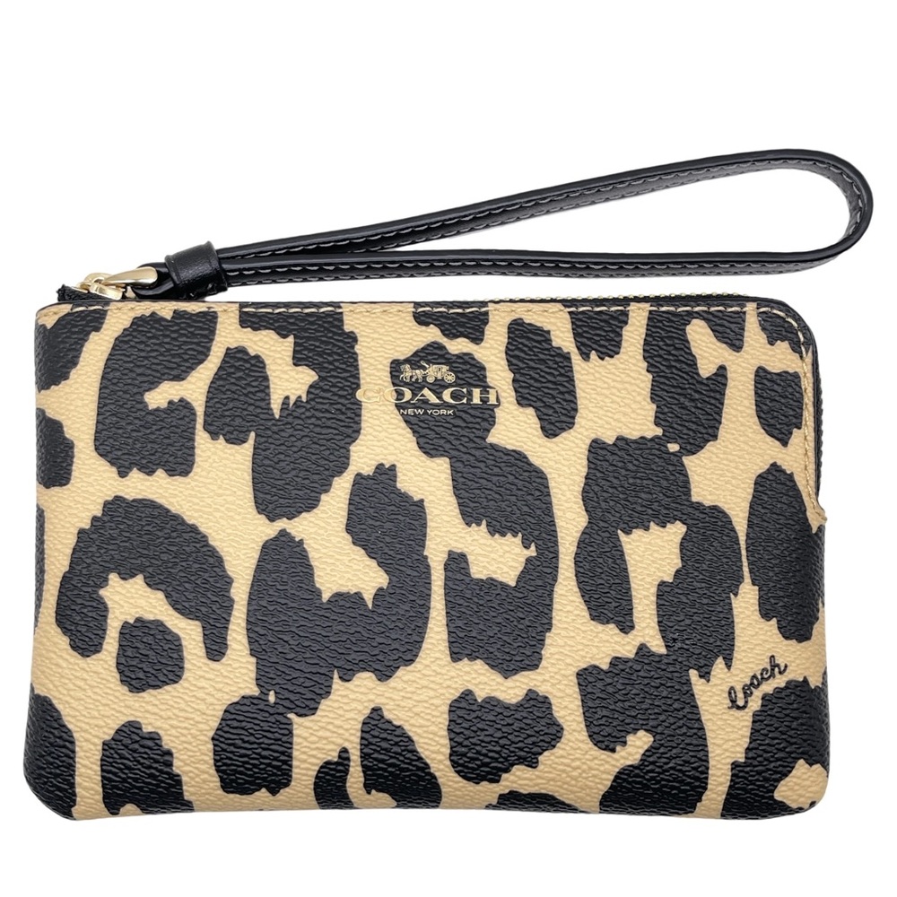 Coach Black and Tan Leopard Print Wristlet